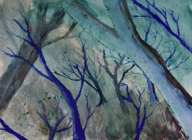 Dream Like watercolor of trees in the woods