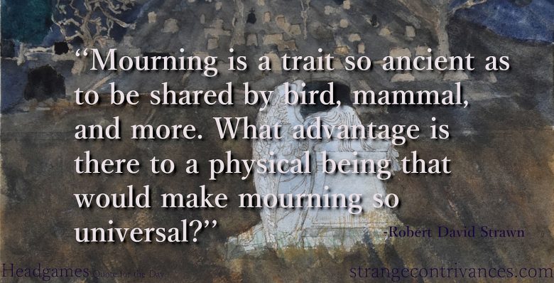 ourning is a trait so ancient as to be shared by bird, mammal, and more. What advantage is there to a physical being that would make mourning so universal?